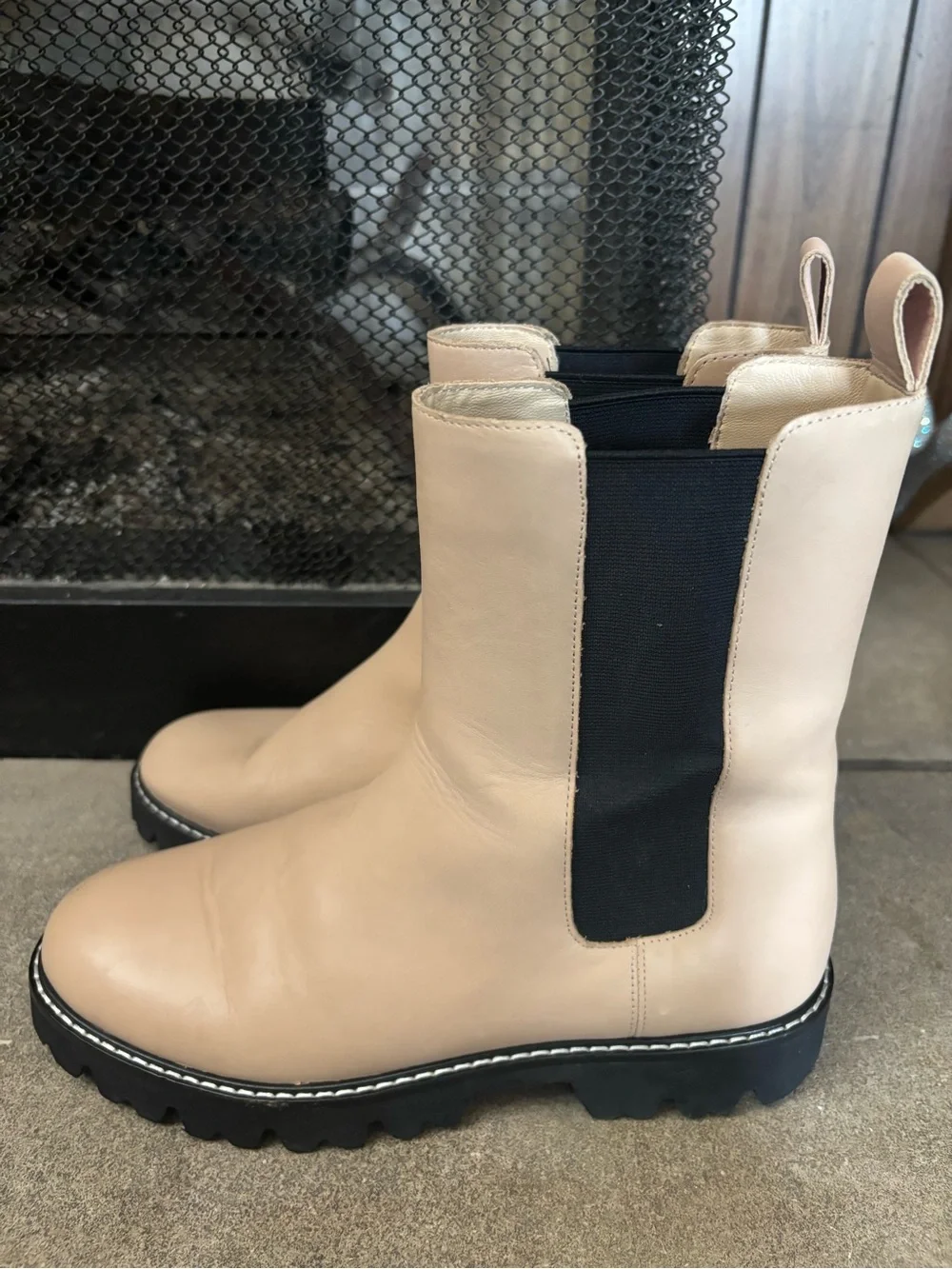 J Crew Gwen Lug-sole High-shaft Chelsea Boots Cream worn 1x size 9 womens